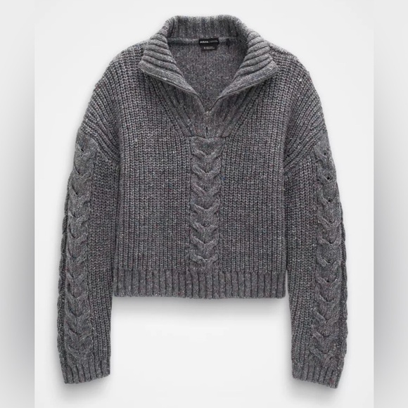 NWT Prana Laurel Creek Sweater Size S Charcoal Cable Knit Poly Silk Wool Blend - Picture 1 of 11